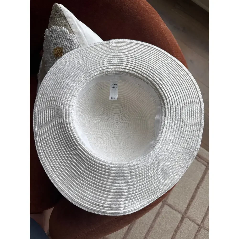 Janie and Jack Girls White Straw Sun Hat Bow Accent Size 2T To 3 Toddlers Easter